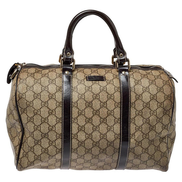 Gucci Beige/Brown GG Supreme Canvas and Patent Leather Medium Joy Boston Bag  at 1stDibs