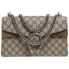 Gucci Beige/Brown GG Supreme Canvas and Suede Small Dionysus Shoulder Bag