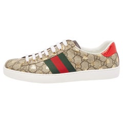Gucci Beige/Brown GG Supreme Canvas Bee Ace Sneakers Size 42