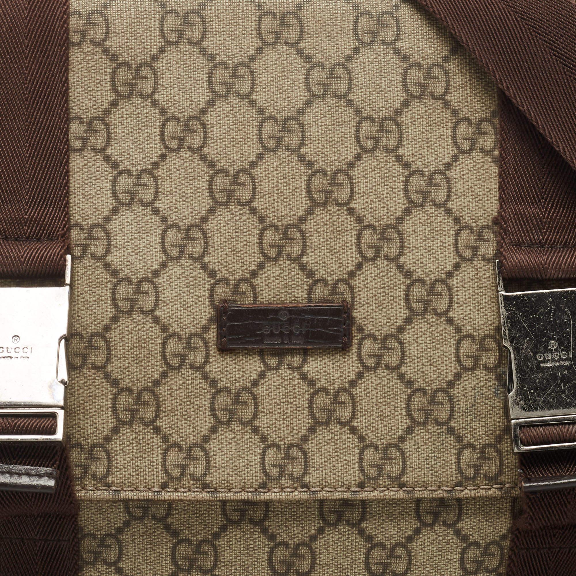 Gucci Beige/Brown GG Supreme Canvas Double Buckle Flap Messenger Bag 12