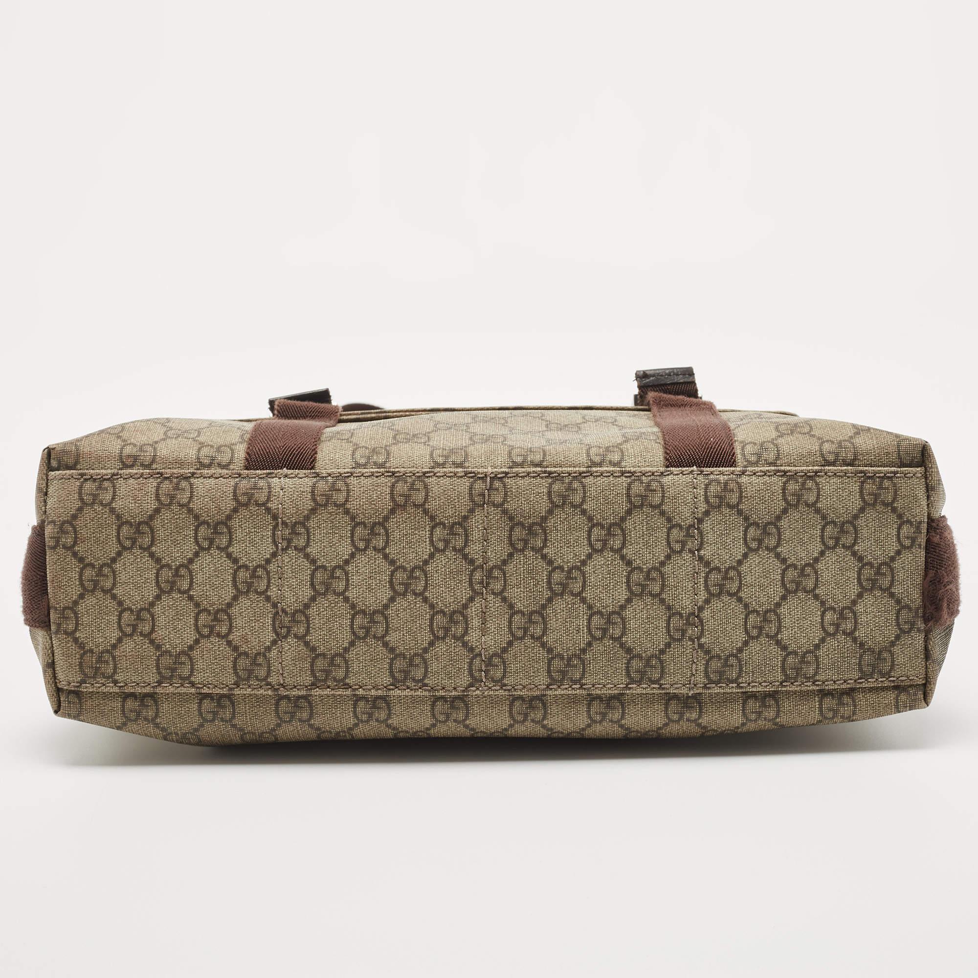 Gucci Beige/Brown GG Supreme Canvas Double Buckle Flap Messenger Bag 2