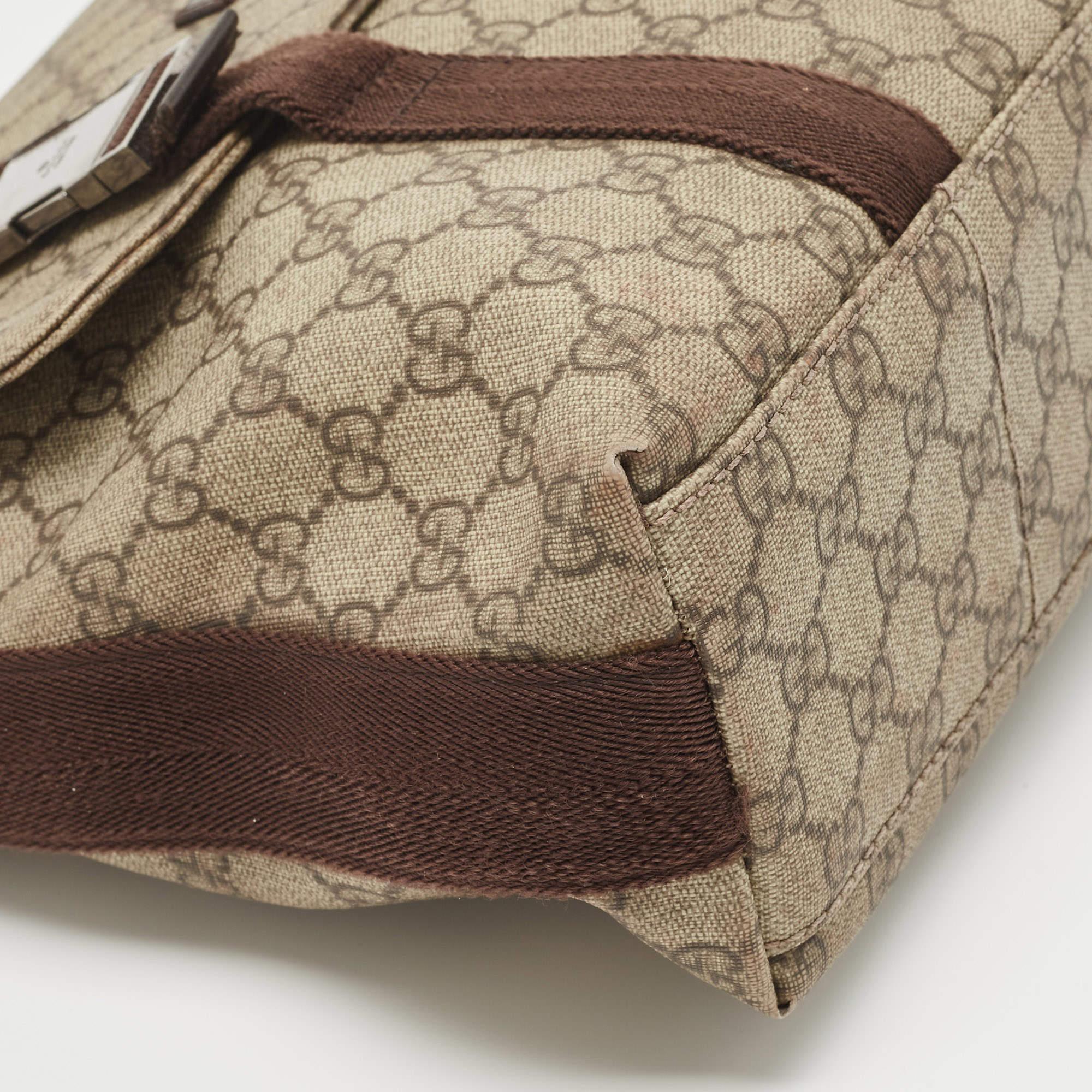 Gucci Beige/Brown GG Supreme Canvas Double Buckle Flap Messenger Bag 3