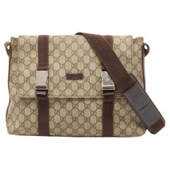 Gucci Beige/Brown GG Supreme Canvas Double Buckle Flap Messenger Bag