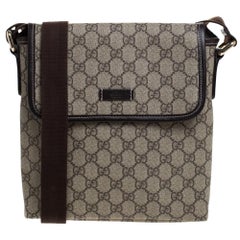 Gucci Beige/Marron GG Supreme Canvas Flat Messenger Bag