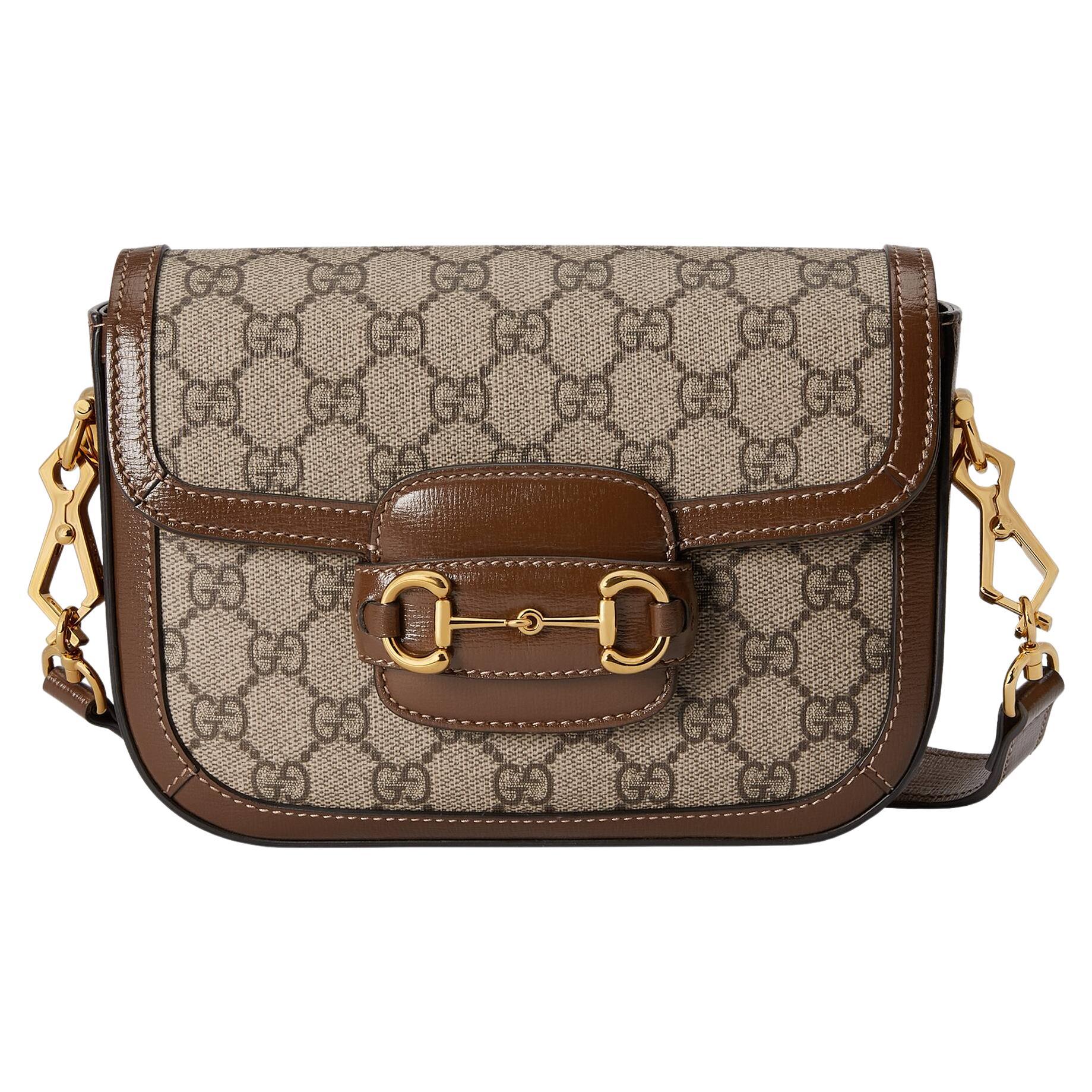 Gucci Beige/Brown GG Supreme Canvas And Leather Horsebit 1955 Small ...