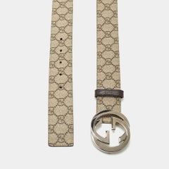 Gucci Beige/Brown GG Supreme Canvas Interlocking G Buckle Belt 100CM