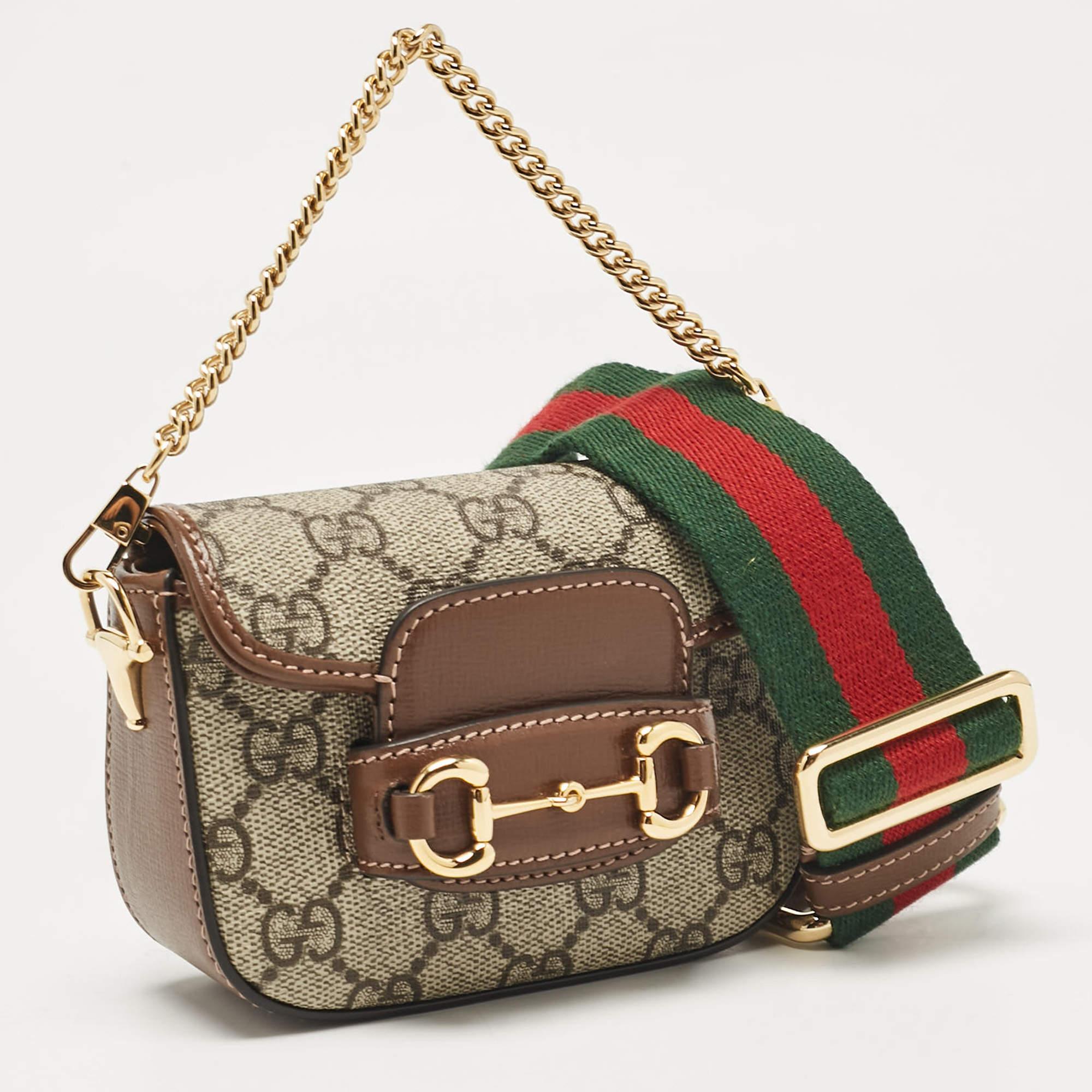 Gucci Beige/Brown GG Supreme Canvas Leather Horsebit 1955 Wallet Crossbody Bag In New Condition For Sale In Dubai, Al Qouz 2