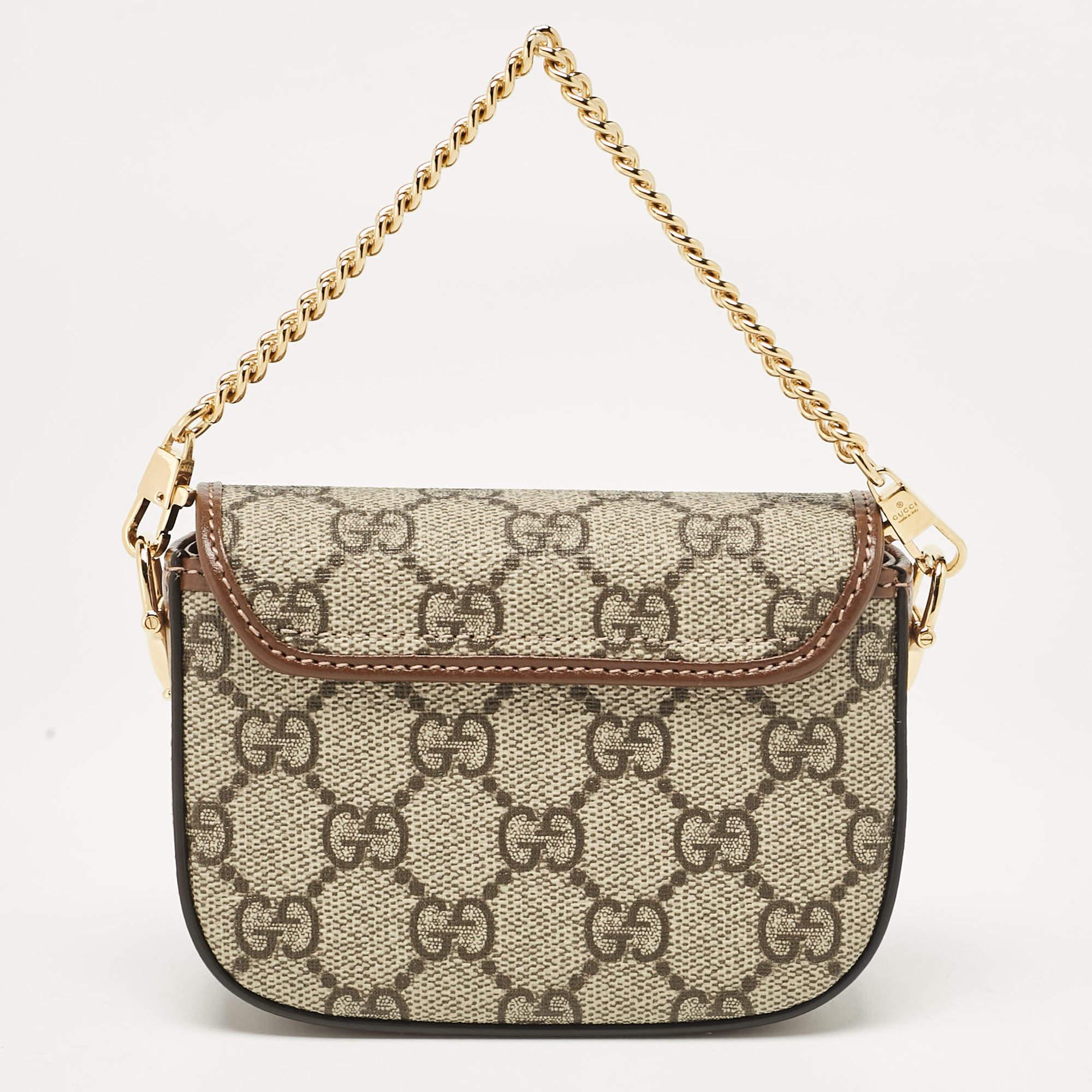 Women's Gucci Beige/Brown GG Supreme Canvas Leather Horsebit 1955 Wallet Crossbody Bag For Sale