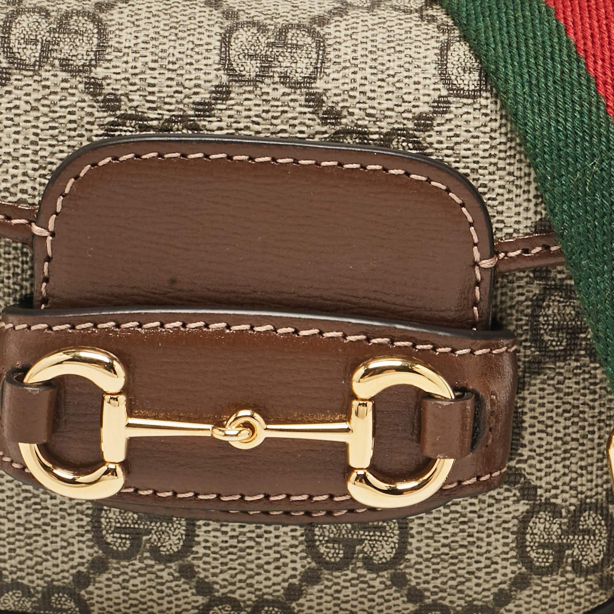 Gucci Beige/Brown GG Supreme Canvas Leather Horsebit 1955 Wallet Crossbody Bag For Sale 1