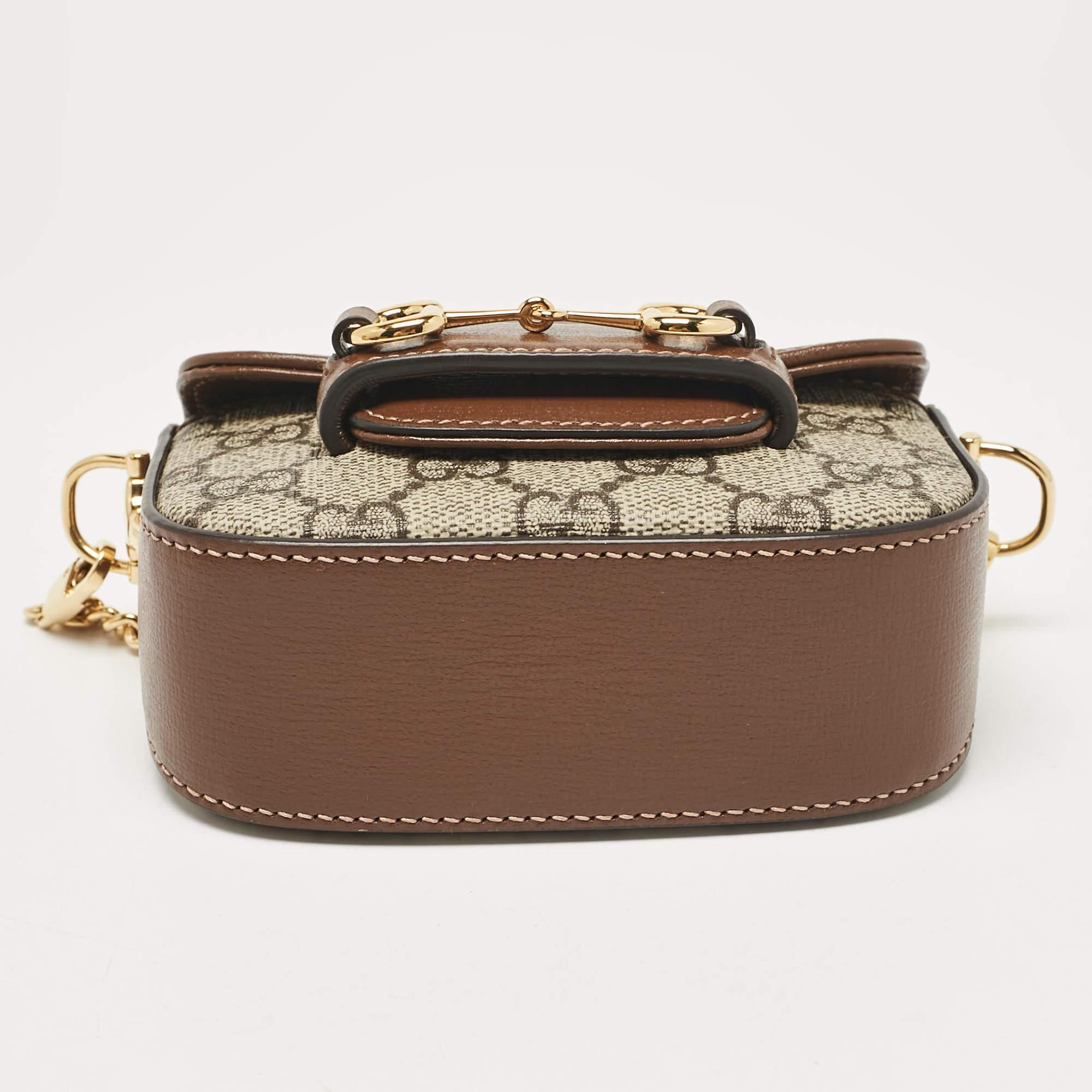 Gucci Beige/Brown GG Supreme Canvas Leather Horsebit 1955 Wallet Crossbody Bag For Sale 2