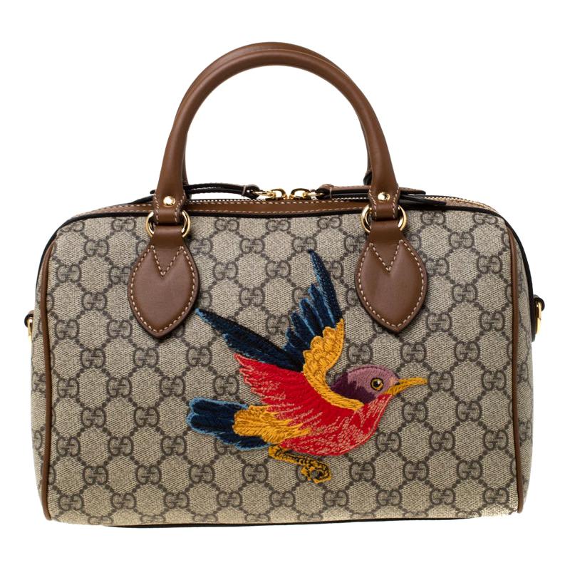 Gucci Beige/Brown GG Supreme Canvas Limited Edition Bird Boston Bag For  Sale at 1stDibs | gucci bird