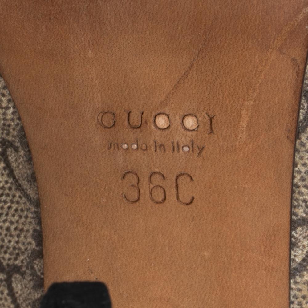 Gucci Beige/Brown GG Supreme Canvas Tattoo Peep-Toe Slingback Pumps Size 36 1
