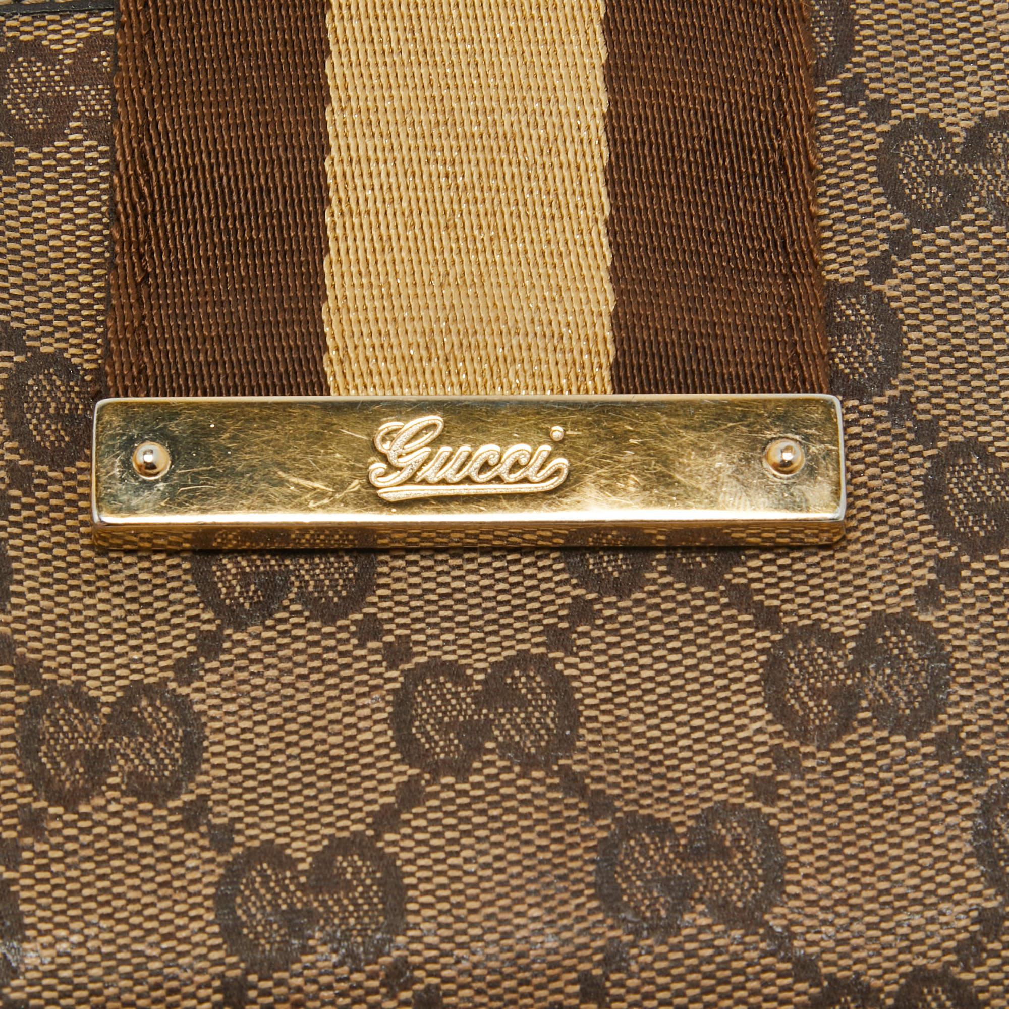 Gucci Beige/Brown GG Supreme Canvas Web Flap French Wallet For Sale 2