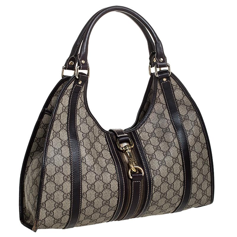Black Gucci Beige/Brown GG Supreme Coated Canvas and Leather Bardot Joy Tote