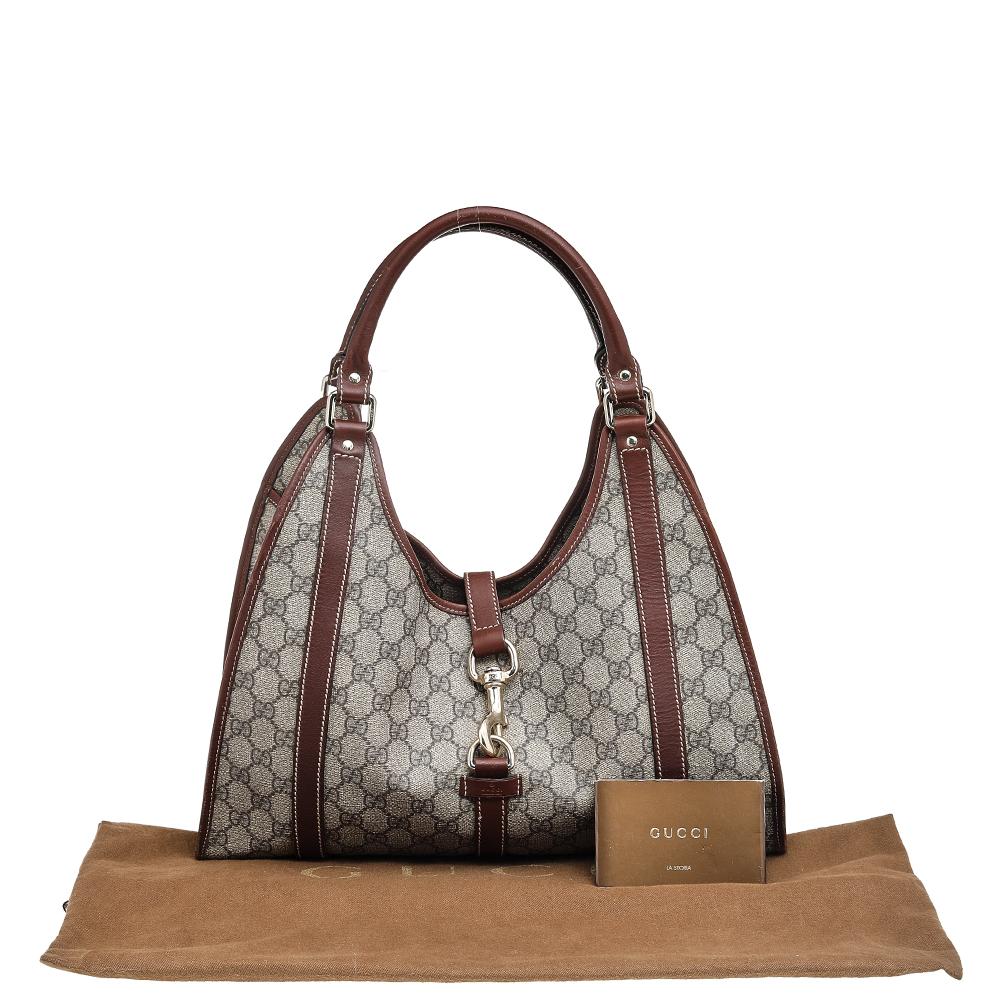 Gucci Beige/Brown GG Supreme Coated Canvas And Leather Jackie O Hobo 6