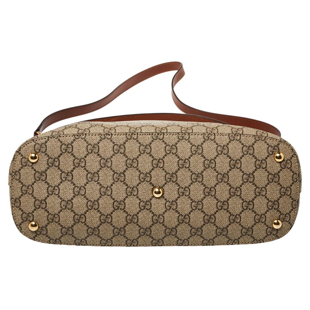 Women's Gucci Beige/Brown GG Supreme Coated Canvas and Leather Linea A Hobo