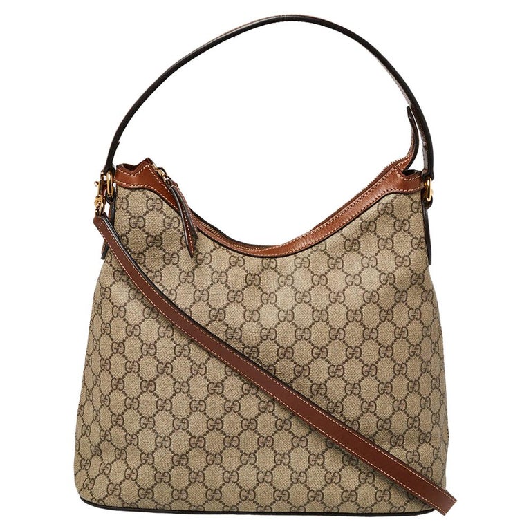 Gucci Auth Brown GG Monogram Canvas Leather Hobo Bag Shoulder Strap AS IS