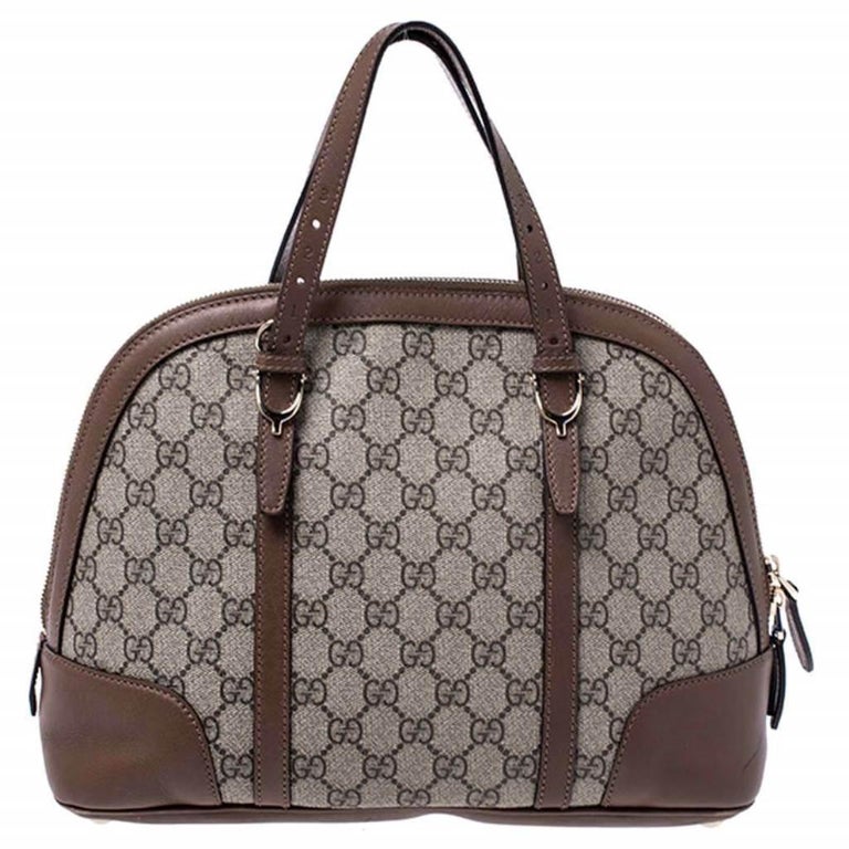Gucci Beige/Brown GG Supreme Coated Canvas and Leather Nice Dome Satchel For Sale at 1stdibs