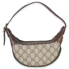 Gucci Beige-Braune GG Supreme Monogram-Hobo-Tasche aus Kalbsleder mit Web-Muster im „Ophidia“-Halbmond-Design