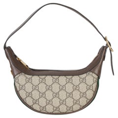 Gucci Beige-Braune GG Supreme Monogram-Hobo-Tasche aus Kalbsleder mit Web-Muster im „Ophidia“-Halbmond-Design