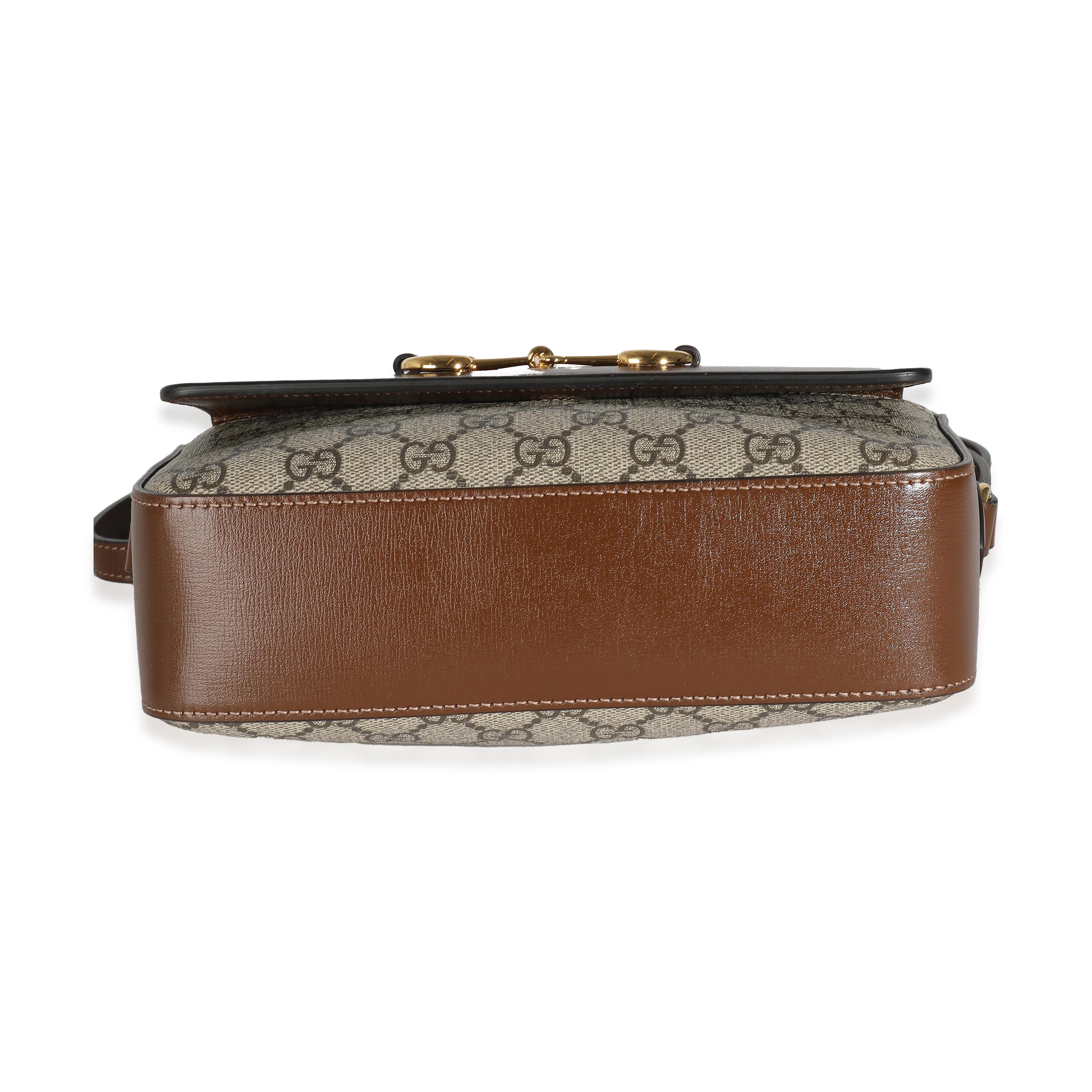 Women's or Men's Gucci Beige Brown GG Supreme Monogram Small Horsebit 1955 Shoulder Bag