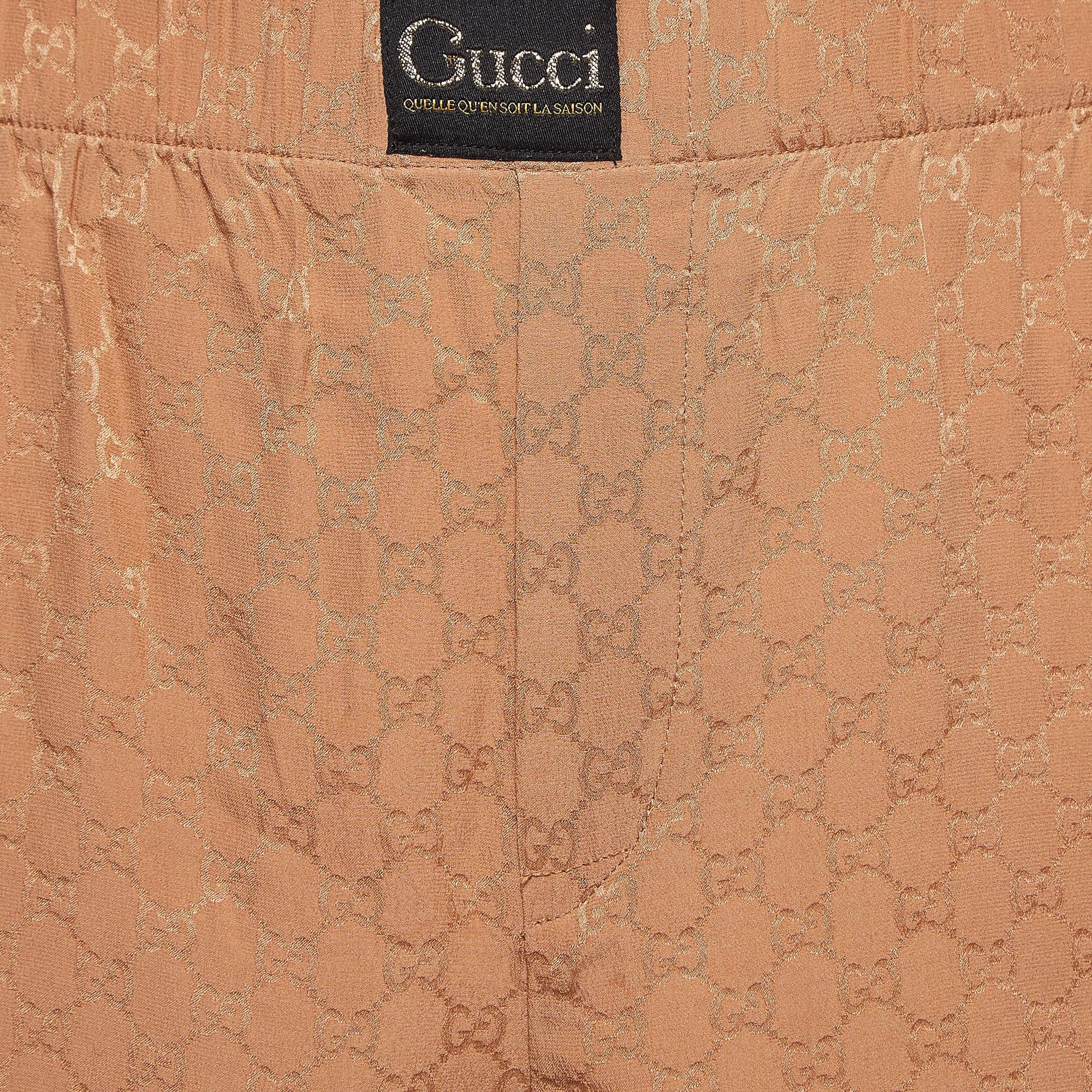 Gucci Beige Brown GG Web Silk Shorts S In Good Condition In Dubai, Al Qouz 2