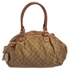 Gucci Beige/Brown Glitter GG Canvas and Leather Medium Sukey Boston Bag