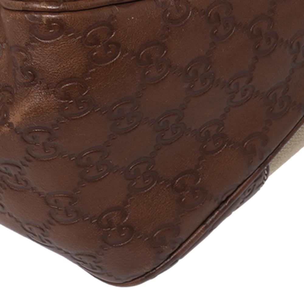 Gucci Borsa Hobo in pelle e tela beige/marrone Guccissima 6