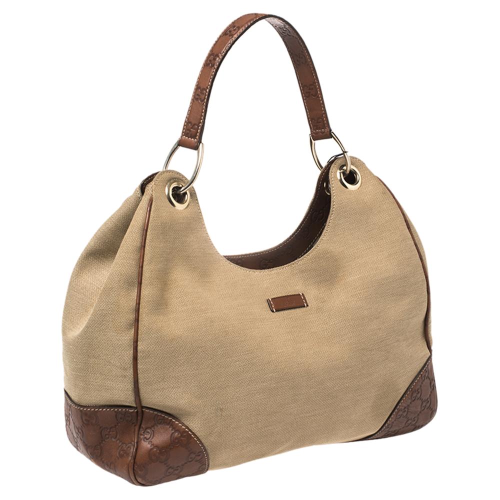 Gucci Borsa Hobo in pelle e tela beige/marrone Guccissima In condizioni buone a Dubai, Al Qouz 2