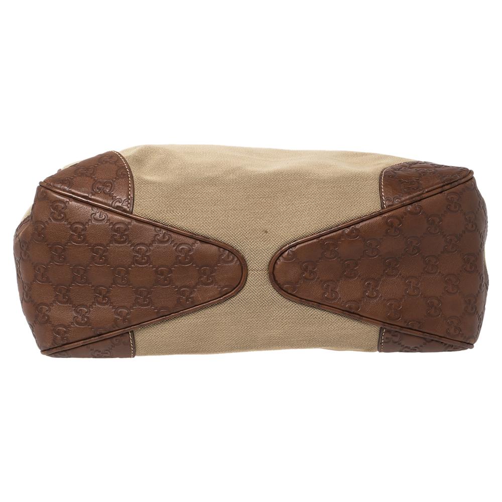 Donna Gucci Borsa Hobo in pelle e tela beige/marrone Guccissima