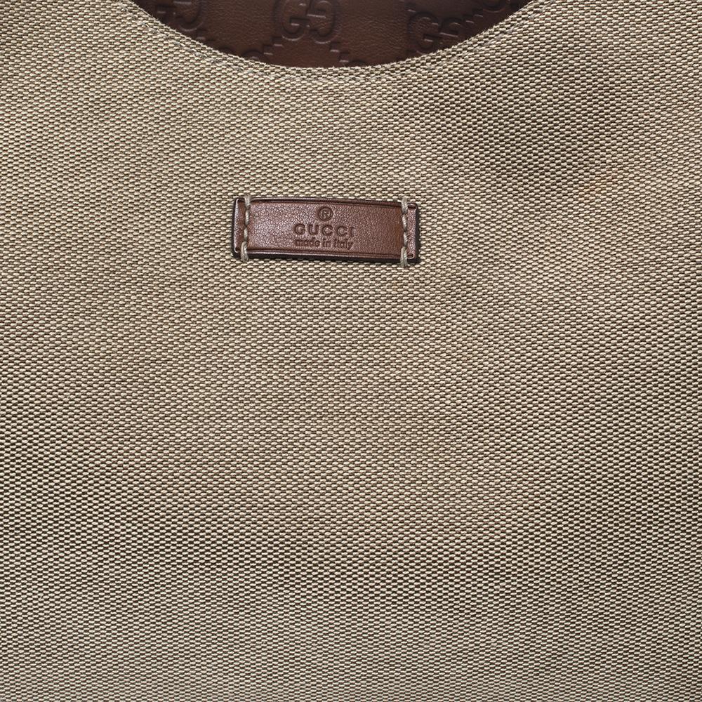 Gucci Borsa Hobo in pelle e tela beige/marrone Guccissima 3
