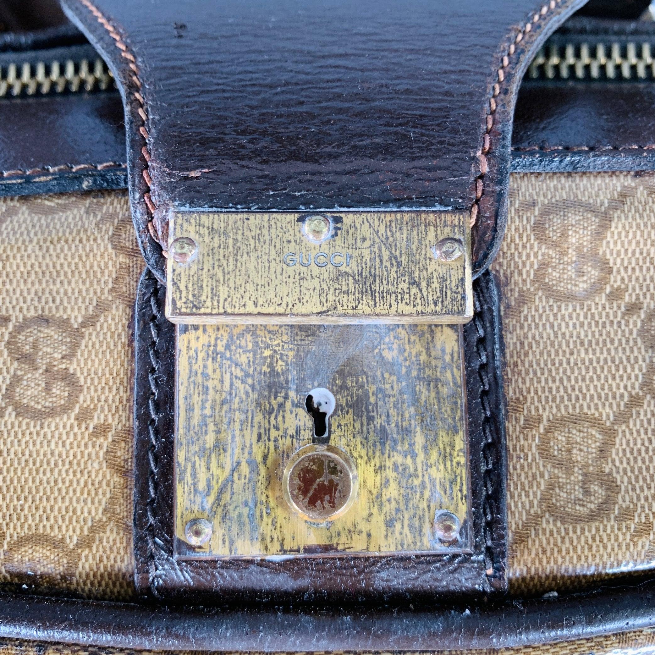 GUCCI Beige Brown Guccissima Monogram Coated Canvas Leather Suitcase In Good Condition In San Francisco, CA