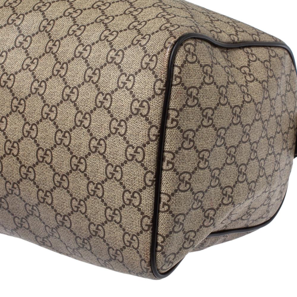 Gray Gucci Beige/Brown Heart Tattoo GG Supreme Canvas Medium Joy Boston Bag