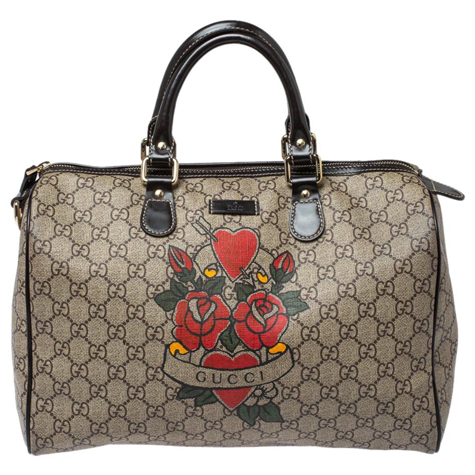 Gucci Beige/Brown GG Supreme Canvas and Patent Leather Medium Tattoo Heart  Joy B For Sale at 1stDibs