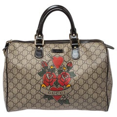 Gucci Beige/Brown Heart Tattoo GG Supreme Canvas Medium Joy Boston Bag