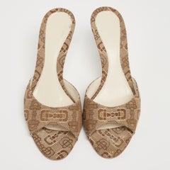 Gucci Beige/Brown Horsebit Print Canvas Sandali diapositive Taglia 37