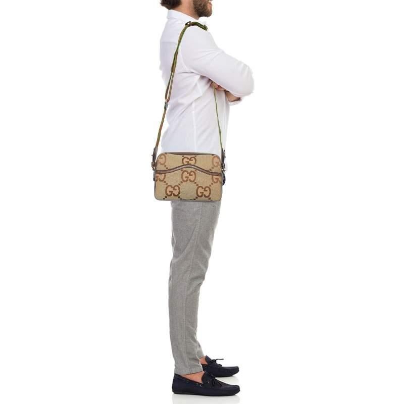 Gucci Beige/Brown Jumbo GG Canvas and Leather Mesenger Bag In New Condition In Dubai, Al Qouz 2