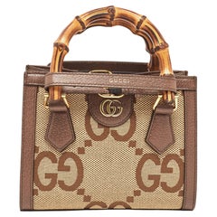 Gucci Beige/Brown Jumbo GG Canvas and Leather Mini Diana Tote