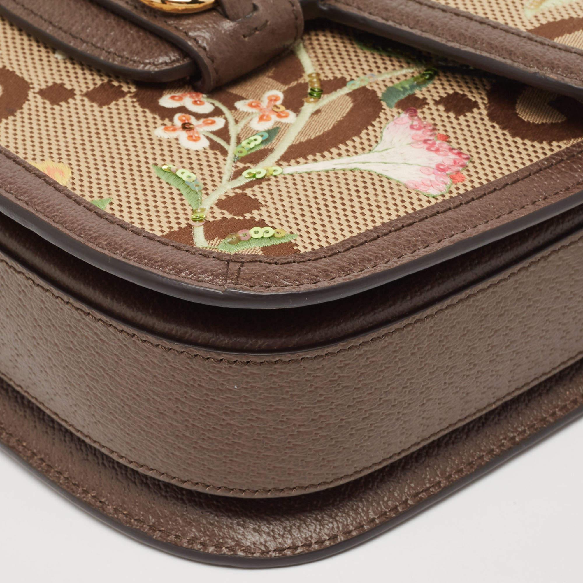  Gucci Beige/Brown Jumbo GG Flower Canvas and Leather Horsebit 1955 Shoulder Bag Pour femmes 