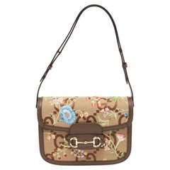 Gucci Beige/Braun Jumbo GG Flower Canvas und Leder Horsebit 1955 Umhängetasche