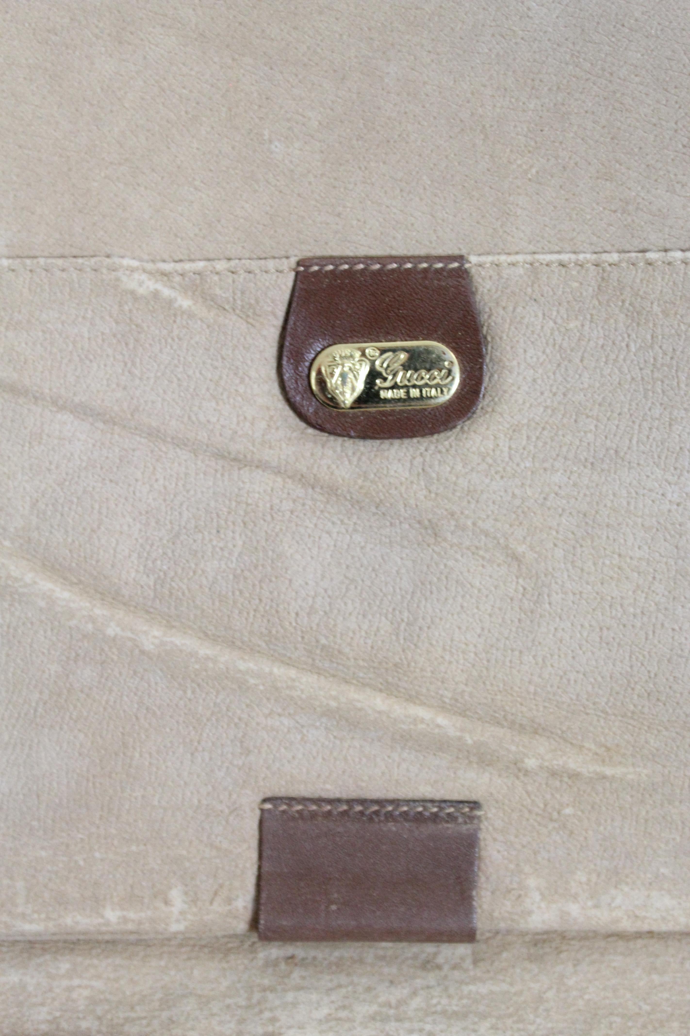 Gucci Beige Brown Leather Canvas Monogram Document Holder Bag 1980s In Good Condition In Brindisi, Bt
