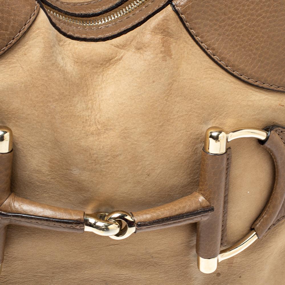 Gucci Beige/Brown Leather Medium Web Horsebit Heritage Hobo 5