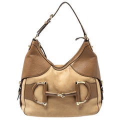 Gucci Beige/Brown Leather Medium Web Horsebit Heritage Hobo