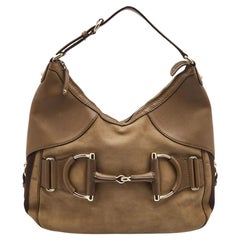 Gucci Beige/Braun Leder Medium Web Horsebit Heritage Hobo