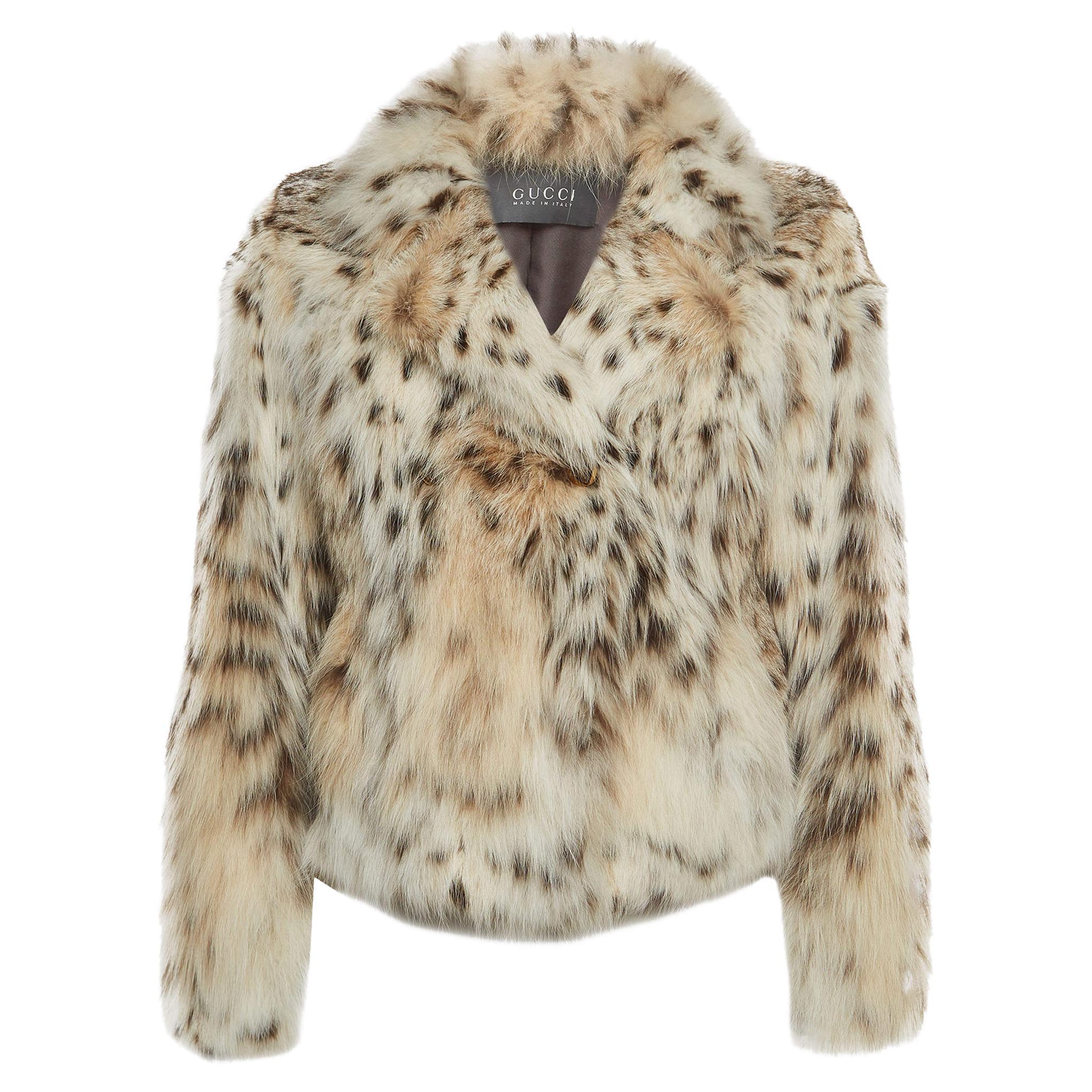Gucci Beige/Brown Lynx Fur Short Coat S For Sale