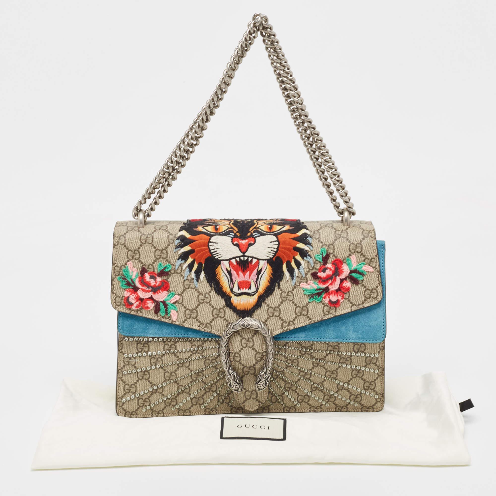Gucci Beige/Brown Medium GG Supreme Angry Cat Dionysus Shoulder Bag 10