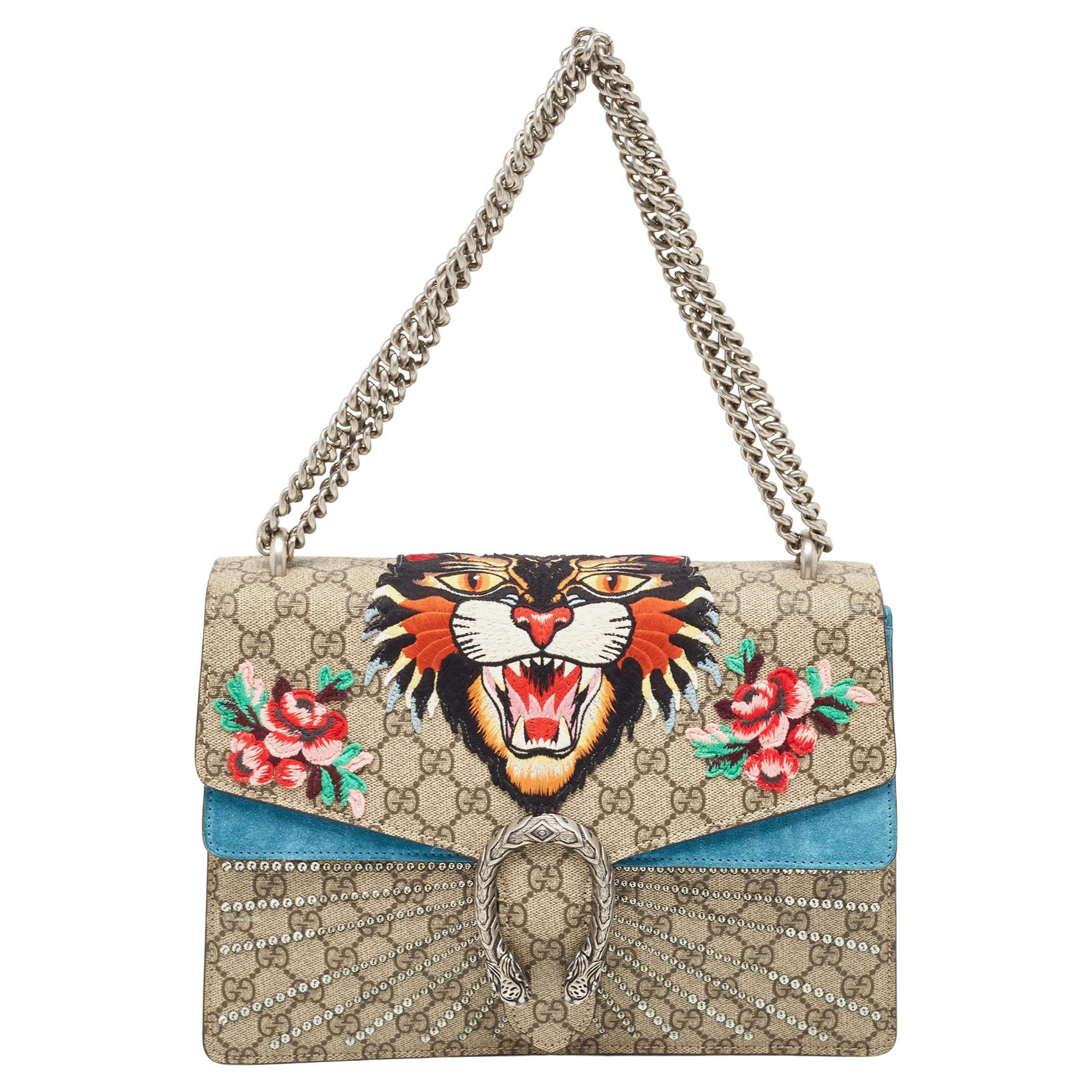 Gucci Beige/Brown Medium GG Supreme Angry Cat Dionysus Shoulder Bag