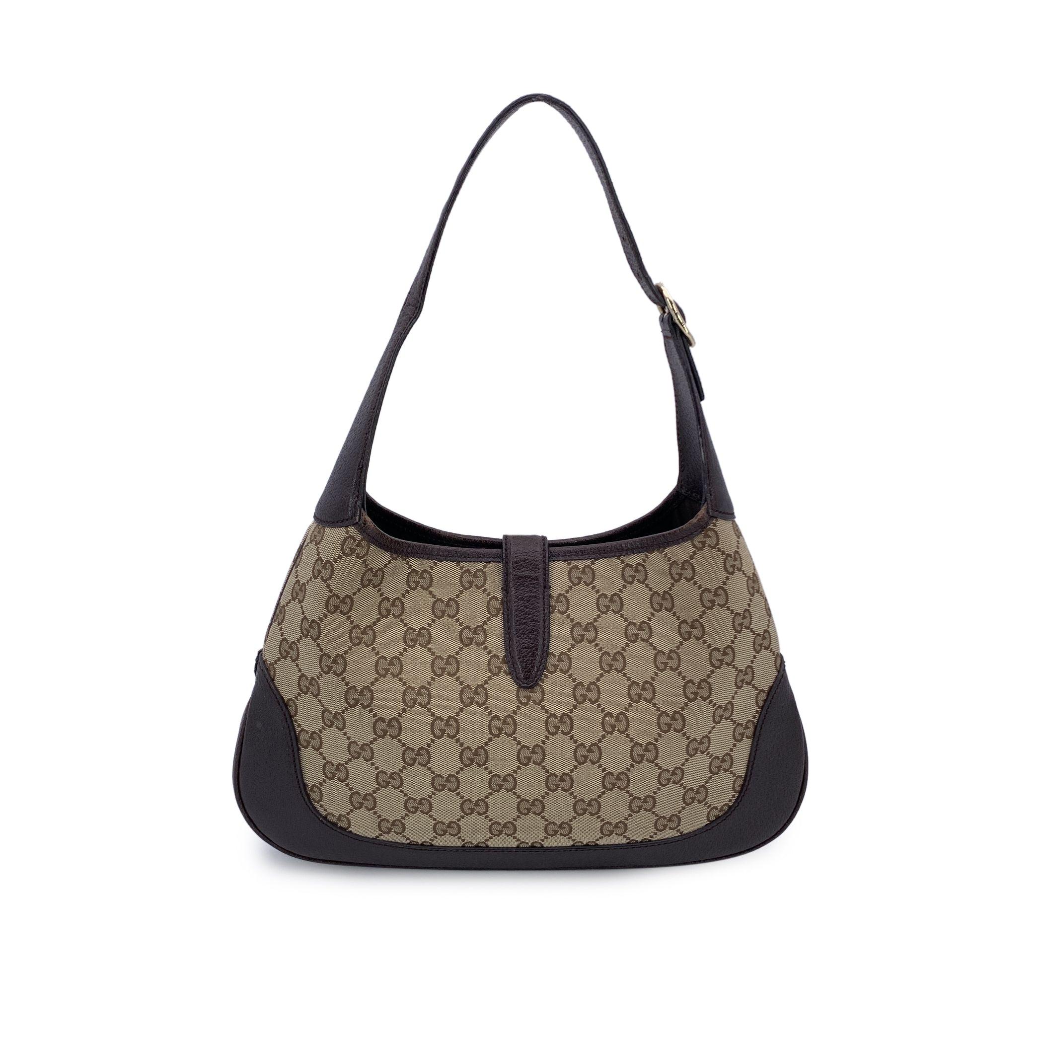 Black Gucci Beige Brown Monogram Canvas and Leather Jackie 1961 Hobo Bag