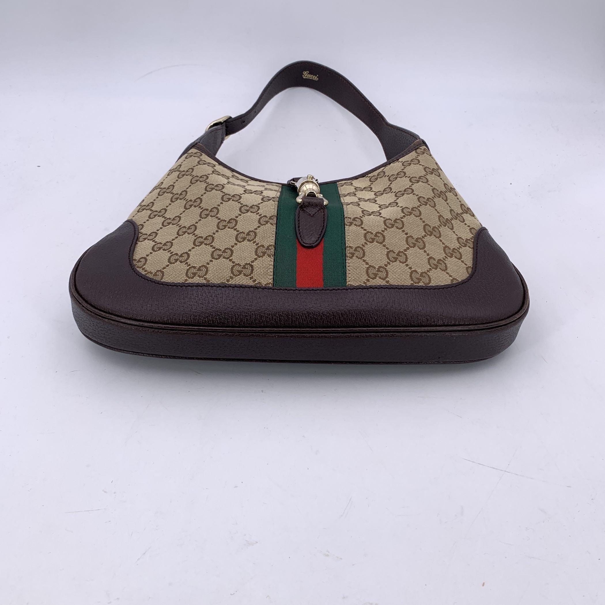 Gucci Beige Brown Monogram Canvas and Leather Jackie 1961 Hobo Bag In Excellent Condition In Rome, Rome