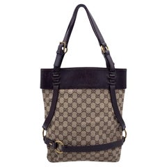 Gucci Beige Brown Monogram Canvas Bucket Shoulder Bag Tote